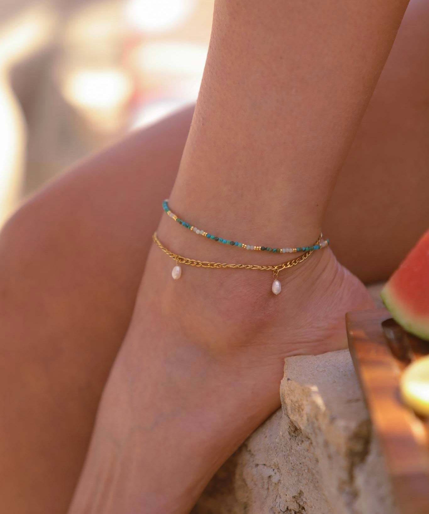 THEA anklet - triple pearl